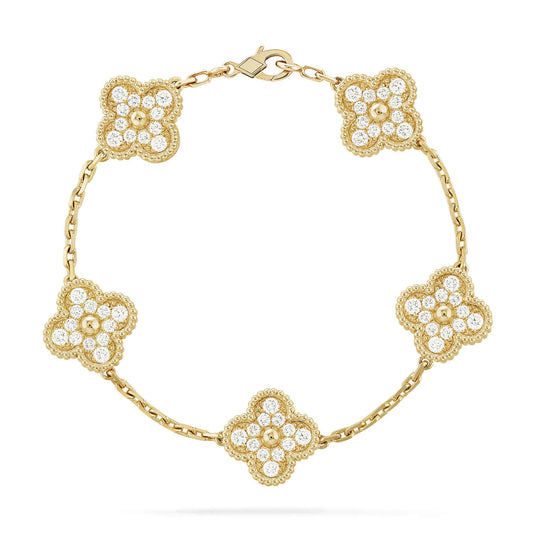 [Luxery] CLOVER 5 MOTIF FULL DIAMOND BRACELET COLLECTION