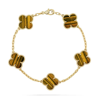 [Luxery] CLOVER 5 MOTIFS TIGER EYE BRACELET COLLECTION