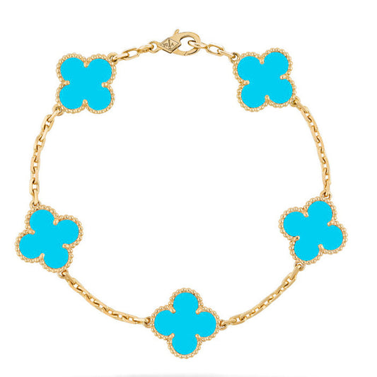 [Luxery] CLOVER 5 MOTIF TURQUOISE BRACELET COLLECTION