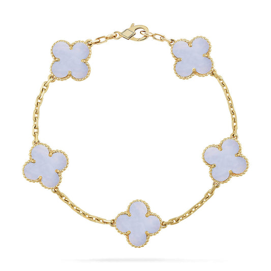 [Luxery] CLOVER 5 MOTIF PURPLE CHALCEDONY BRACELET COLLECTION