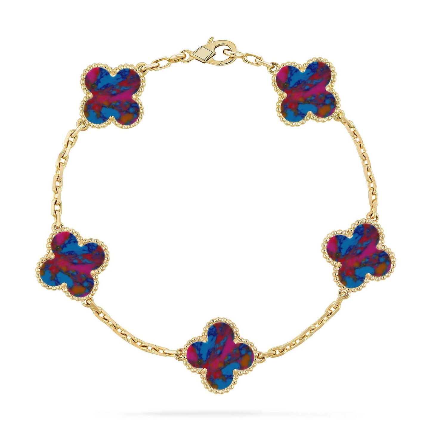 [Luxery]CLOVER 5 MOTIF COLOR GEMSTONES BRACELET COLLECTION