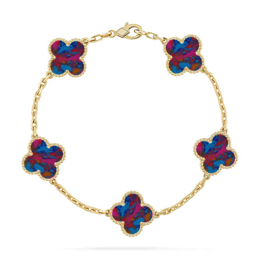 [Luxery]CLOVER 5 MOTIF COLOR GEMSTONES BRACELET COLLECTION