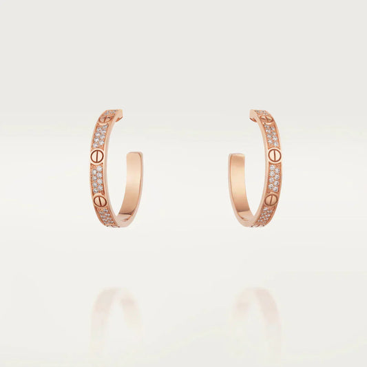 [Luxery]LOVE DIAMOND PINK GOLD HOOP EARRINGS