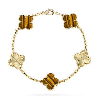 [Luxery] CLOVER 5 MOTIFS TIGER EYE BRACELET COLLECTION