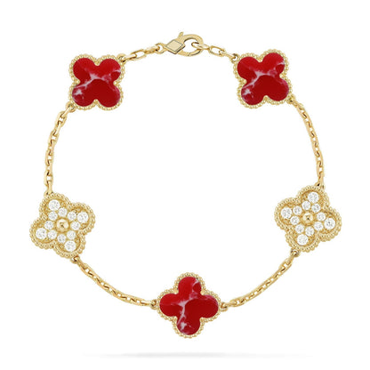 [Luxery]CLOVER 5 MOTIF RED PATTERN BRACELET COLLECTION