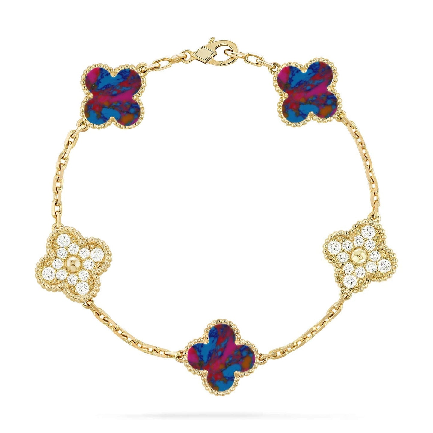 [Luxery]CLOVER 5 MOTIF COLOR GEMSTONES BRACELET COLLECTION