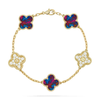[Luxery]CLOVER 5 MOTIF COLOR GEMSTONES BRACELET COLLECTION