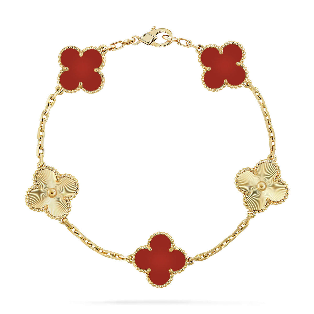 [Luxery] CLOVER 5 MOTIF RED CORNELIAN BRACELET COLLECTION