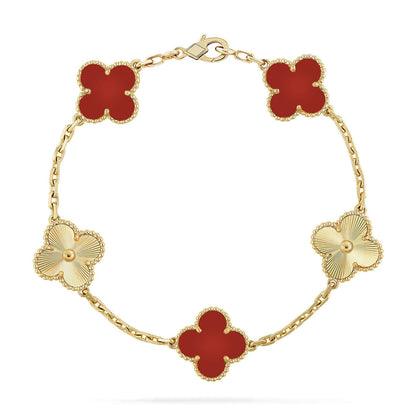 [Luxery] CLOVER 5 MOTIF RED CORNELIAN BRACELET COLLECTION