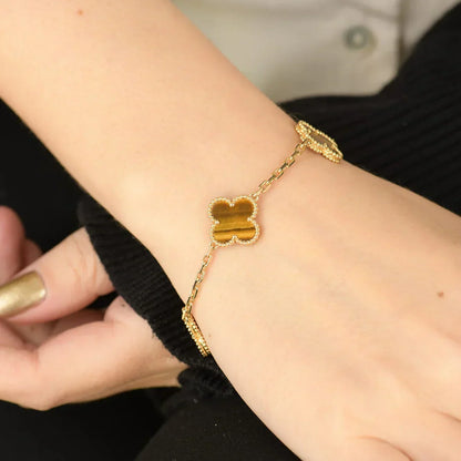 [Luxery] CLOVER 5 MOTIFS TIGER EYE BRACELET COLLECTION