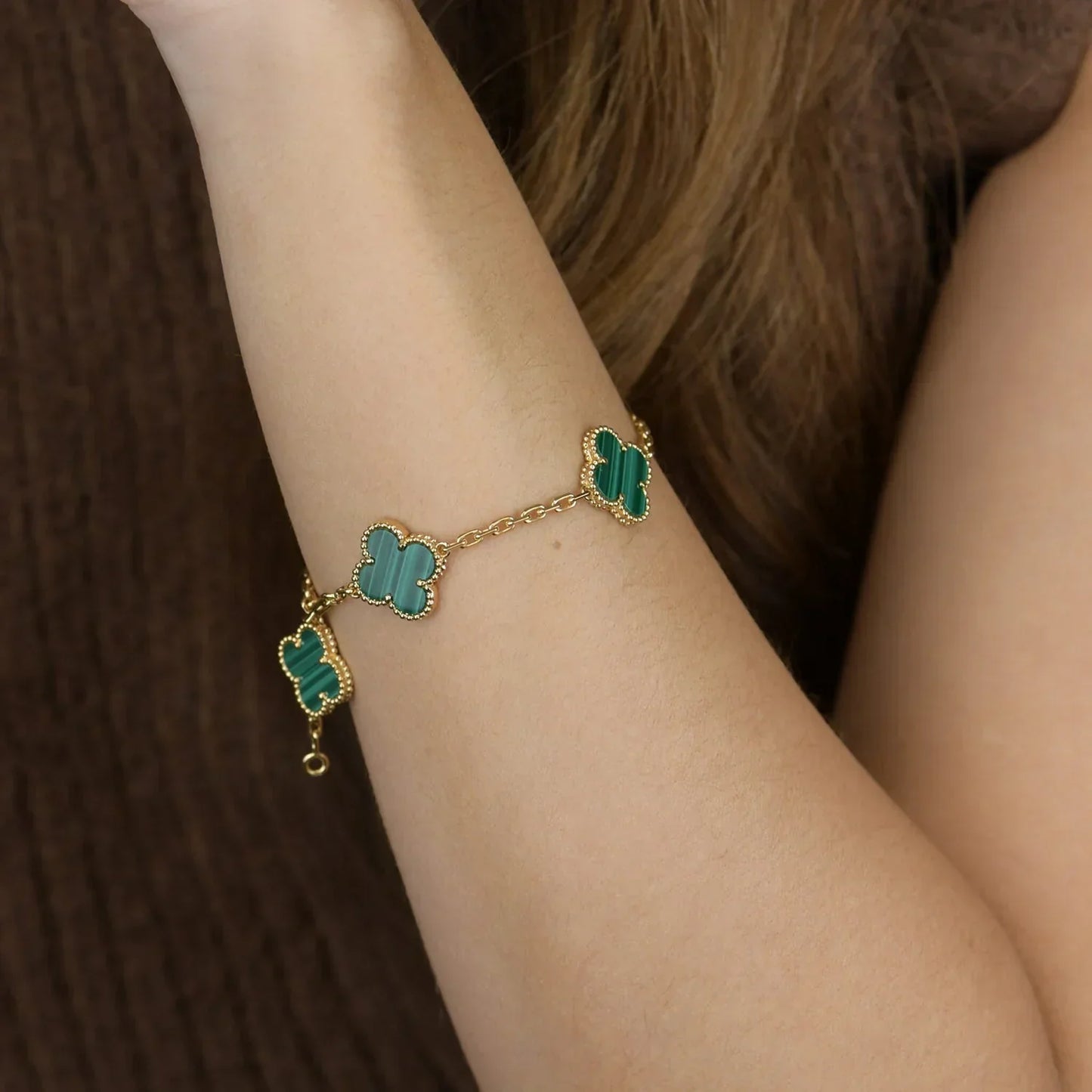 [Luxery] CLOVER 5 MOTIF MALACHITE BRACELET COLLECTION