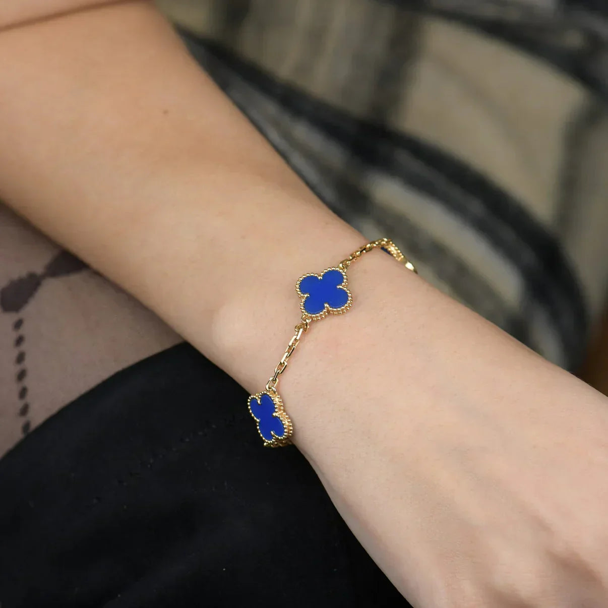 [Luxery] CLOVER 5 MOTIF BLUE AGATE BRACELET COLLECTION