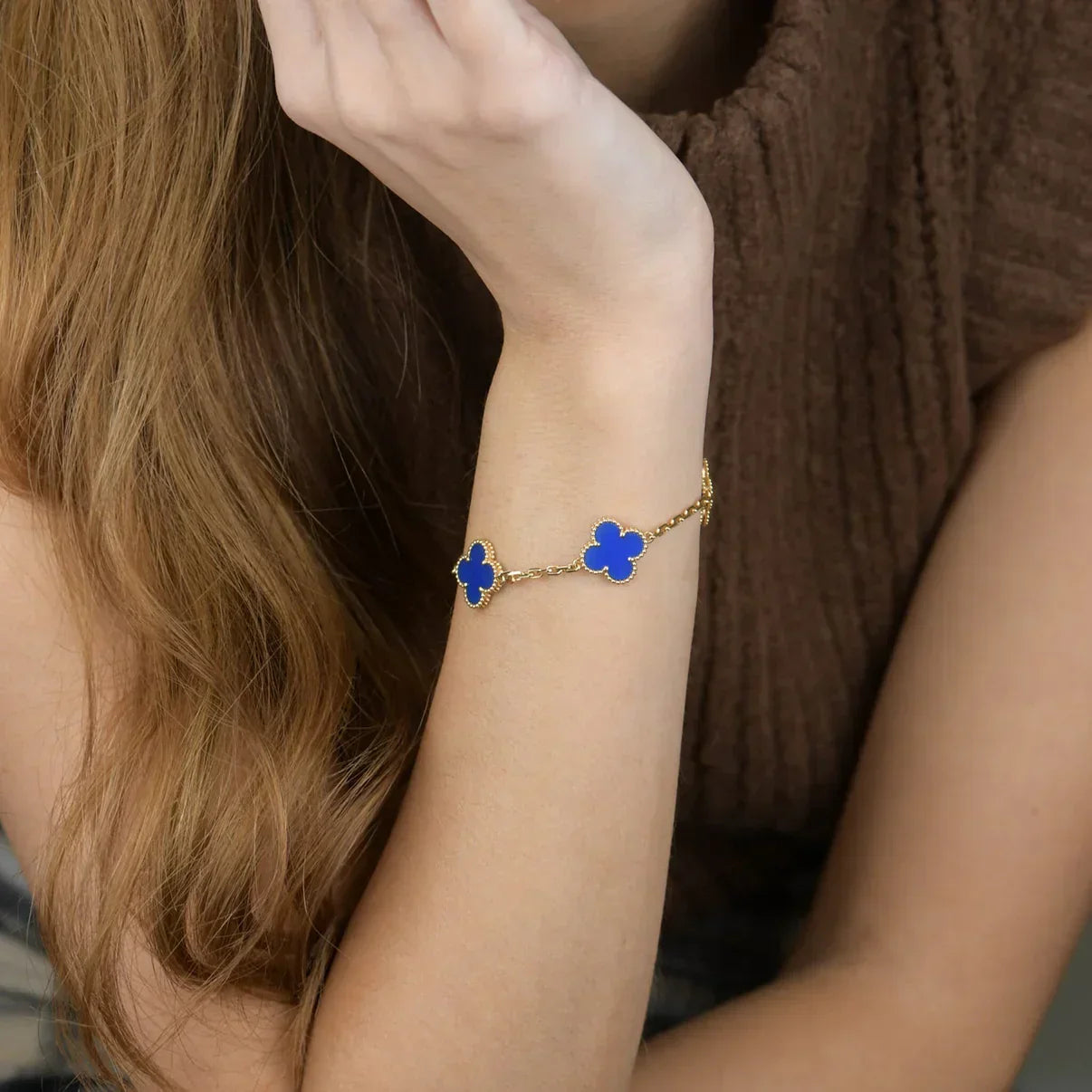 [Luxery] CLOVER 5 MOTIF BLUE AGATE BRACELET COLLECTION