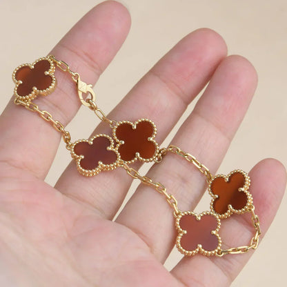 [Luxery] CLOVER 5 MOTIF RED CORNELIAN BRACELET COLLECTION