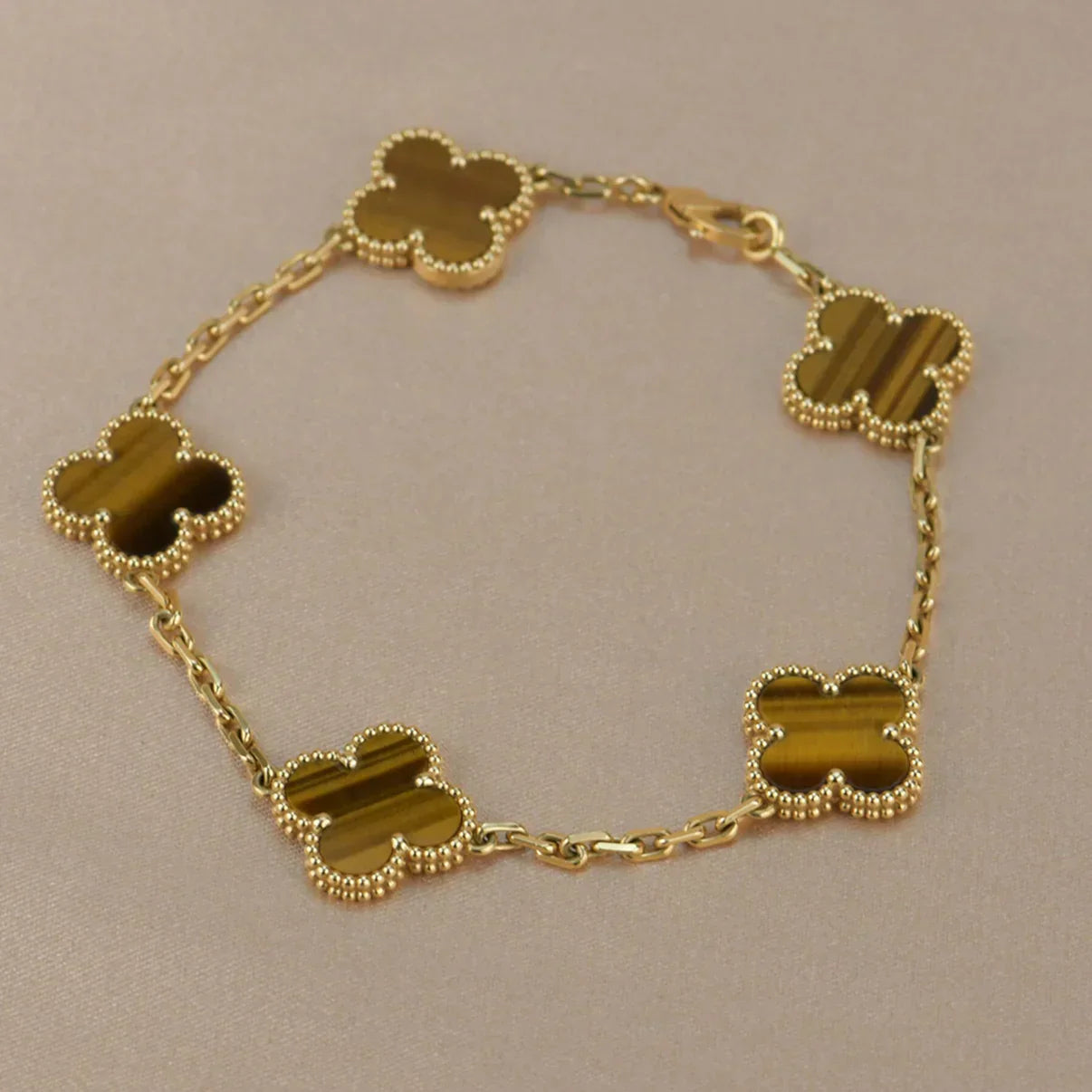 [Luxery] CLOVER 5 MOTIFS TIGER EYE BRACELET COLLECTION
