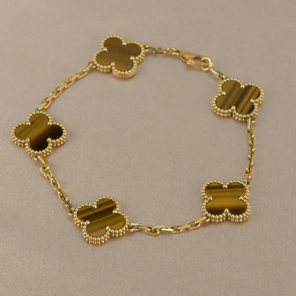 [Luxery] CLOVER 5 MOTIFS TIGER EYE BRACELET COLLECTION