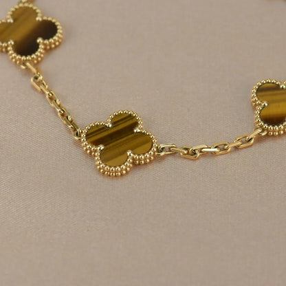 [Luxery] CLOVER 5 MOTIFS TIGER EYE BRACELET COLLECTION
