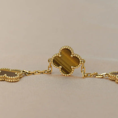 [Luxery] CLOVER 5 MOTIFS TIGER EYE BRACELET COLLECTION