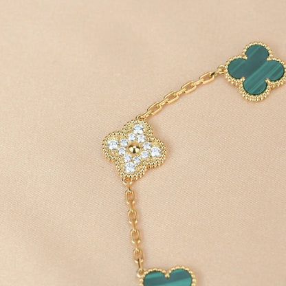 [Luxery] CLOVER 5 MOTIF MALACHITE BRACELET COLLECTION