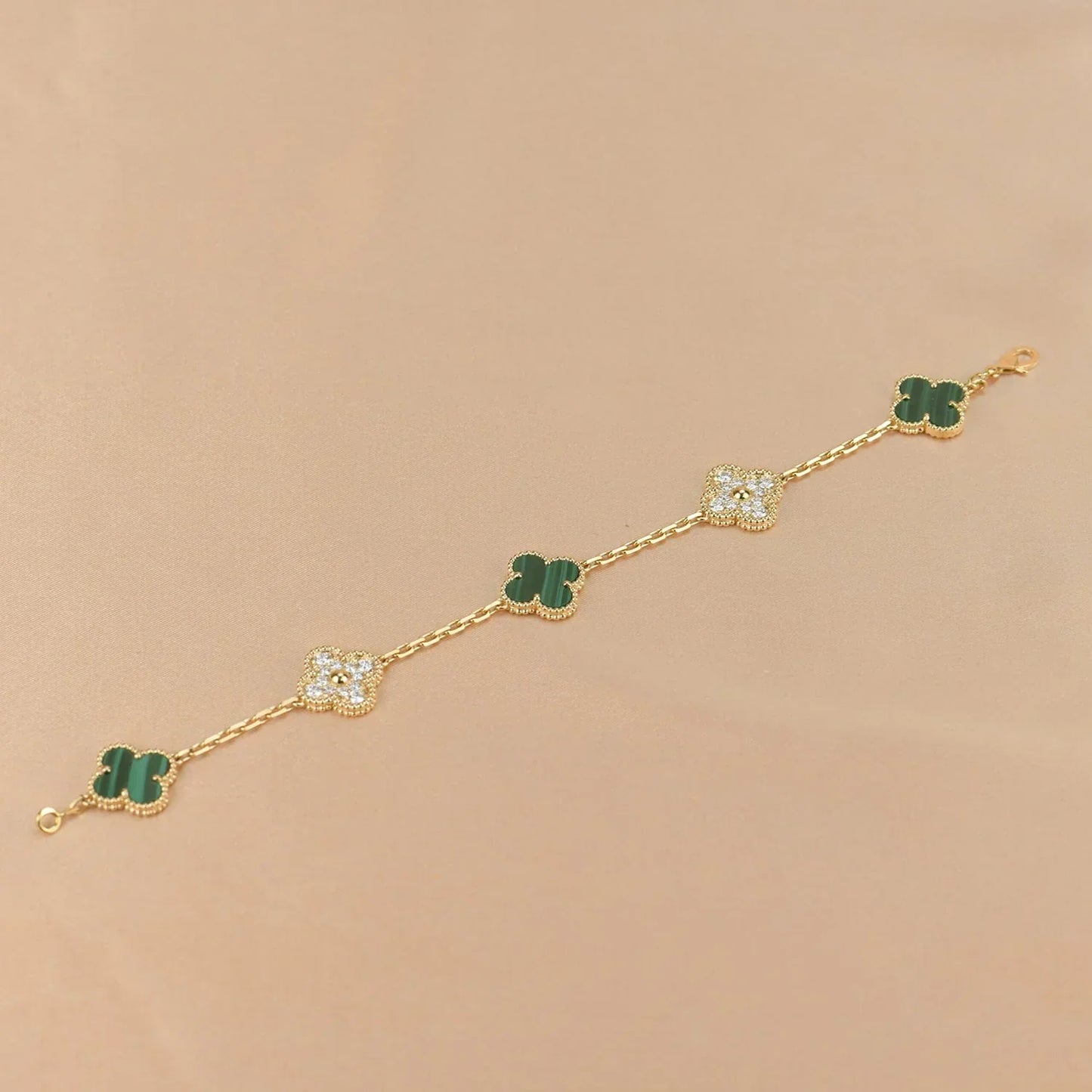 [Luxery] CLOVER 5 MOTIF MALACHITE BRACELET COLLECTION