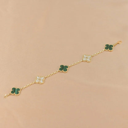 [Luxery] CLOVER 5 MOTIF MALACHITE BRACELET COLLECTION