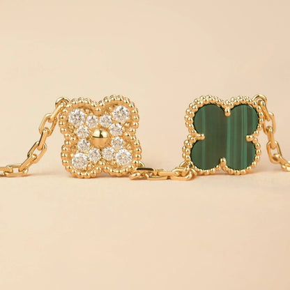 [Luxery] CLOVER 5 MOTIF MALACHITE BRACELET COLLECTION