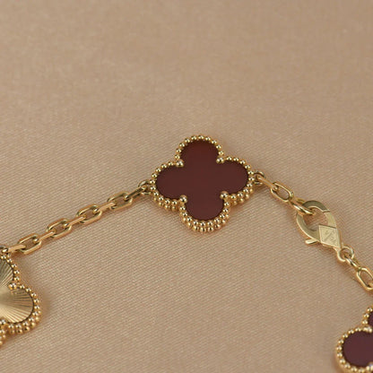 [Luxery] CLOVER 5 MOTIF RED CORNELIAN BRACELET COLLECTION