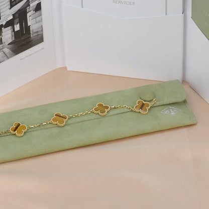 [Luxery] CLOVER 5 MOTIFS TIGER EYE BRACELET COLLECTION