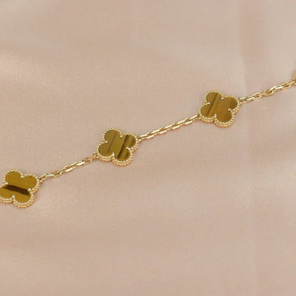 [Luxery] CLOVER 5 MOTIFS TIGER EYE BRACELET COLLECTION