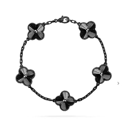 [Luxery]CLOVER 5 MOTIF BLACK BRACELET