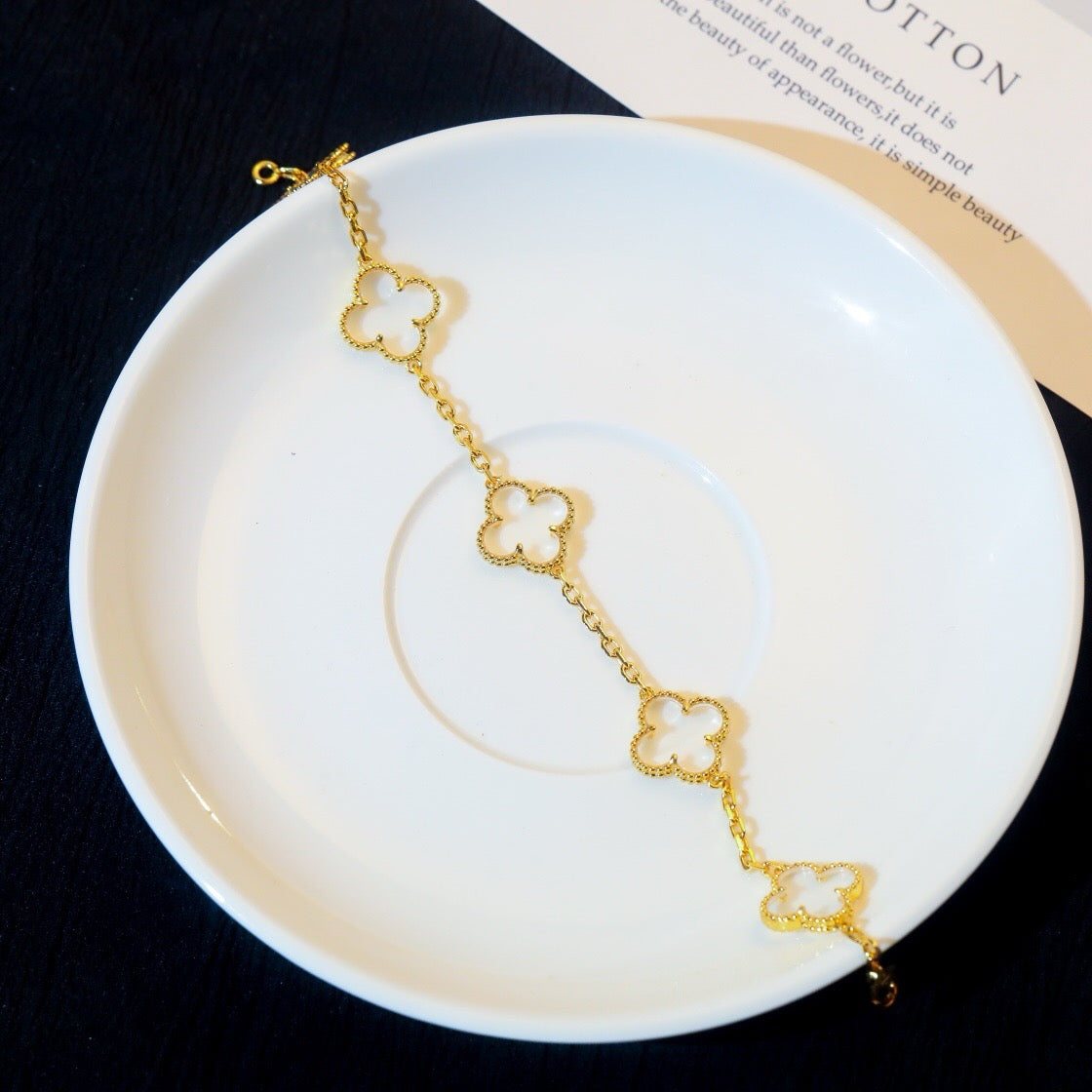 [Luxery]CLOVER 5 MOTIF ROCK CRYSTAL BRACELET