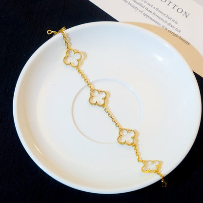 [Luxery]CLOVER 5 MOTIF ROCK CRYSTAL BRACELET