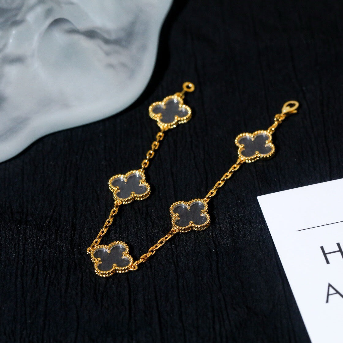 [Luxery]CLOVER 5 MOTIF ROCK CRYSTAL BRACELET
