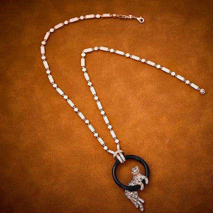 [Luxery jewelrys]NEW BLACK CIRCLE PANTHER FULL DIAMOND NECKLACE