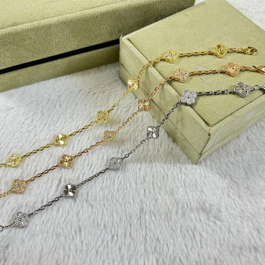 [Luxery]CLOVER 6 MOTIF DIAMOND LASER BRACELET-w