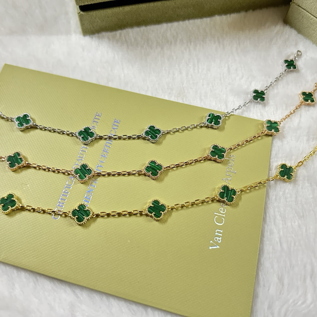 [Luxery]CLOVER 6 MOTIF MALACHITE BRACELET-w