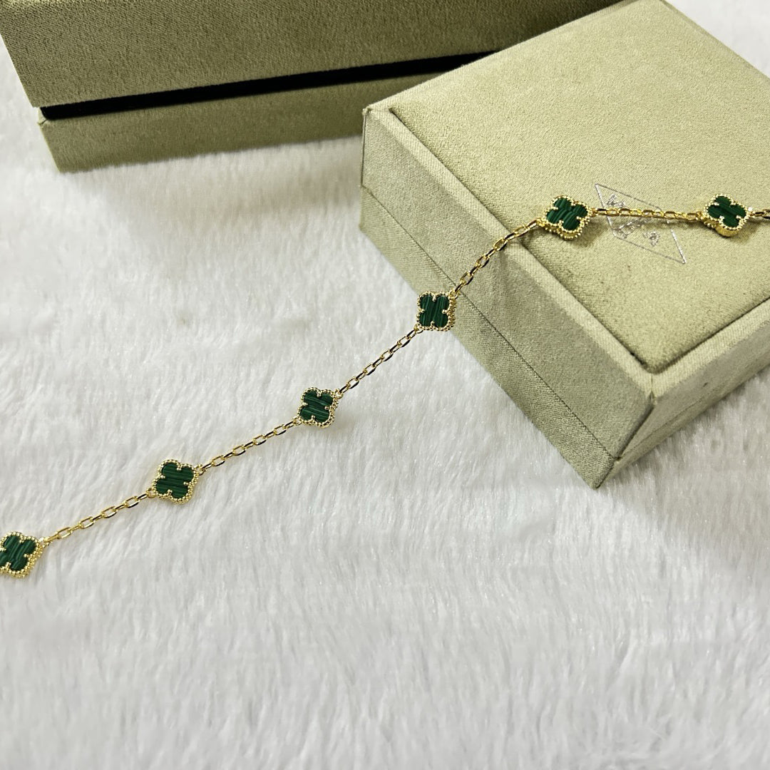 [Luxery]CLOVER 6 MOTIF MALACHITE BRACELET-w
