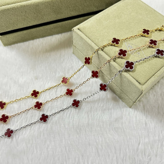 [Luxery]CLOVER 6 MOTIF RED AGATE BRACELET-w