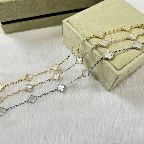 [Luxery]CLOVER 6 MOTIF WHITE MOP BRACELET-w