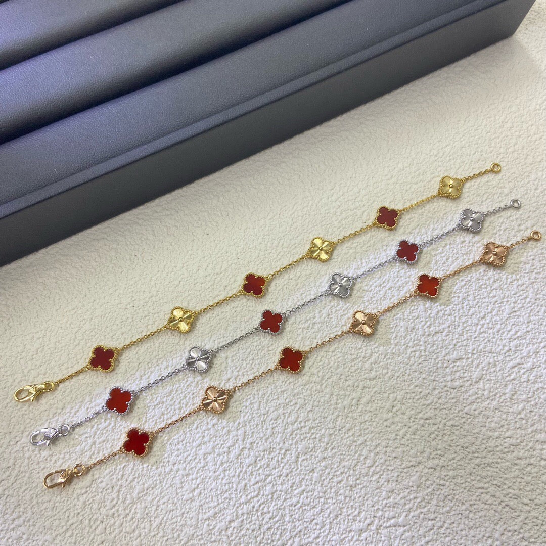 [Luxery]CLOVER 6 MOTIF RED AGATE LASER BRACELET-w