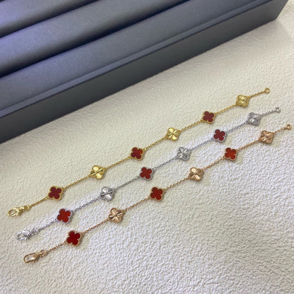 [Luxery]CLOVER 6 MOTIF RED AGATE LASER BRACELET-w