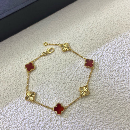 [Luxery]CLOVER 6 MOTIF RED AGATE LASER BRACELET-w
