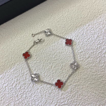 [Luxery]CLOVER 6 MOTIF RED AGATE LASER BRACELET-w