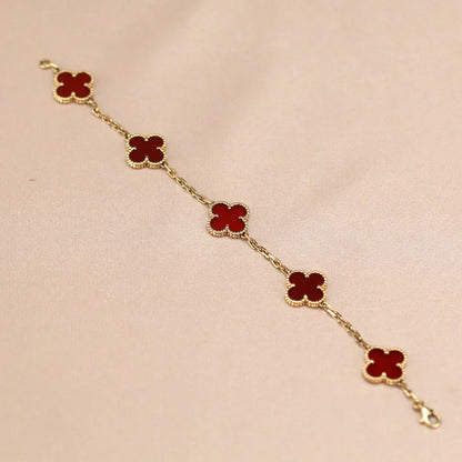 [Luxery] CLOVER 5 MOTIF RED CORNELIAN BRACELET COLLECTION
