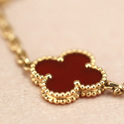 [Luxery] CLOVER 5 MOTIF RED CORNELIAN BRACELET COLLECTION