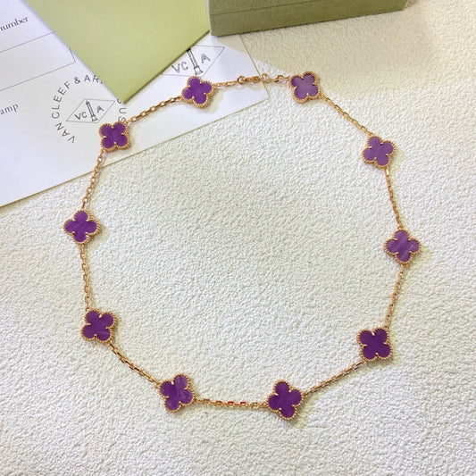 [Luxery Jewelry]CLOVER 10 MOTIFS  PURPLE VIOLET  NECKLACE