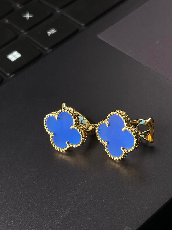 [Luxery] CLOVER LARGE (20mm) 1 MOTIFS BLUE MOP STUD EARRINGS