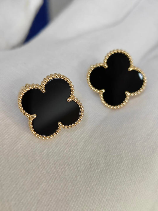[Luxery]CLOVER 20MM BLACK MOP EARRINGS