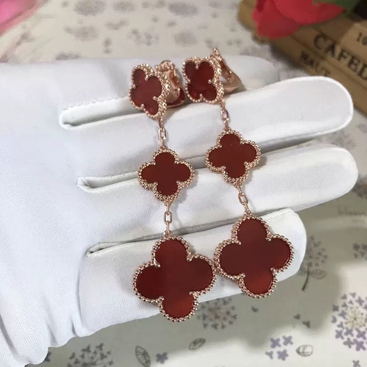 [Luxery]CLOVER 3 MOTIF CARNELIAN DROP EARRINGS
