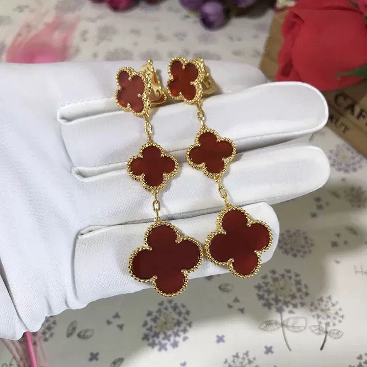 [Luxery]CLOVER 3 MOTIF CARNELIAN DROP EARRINGS
